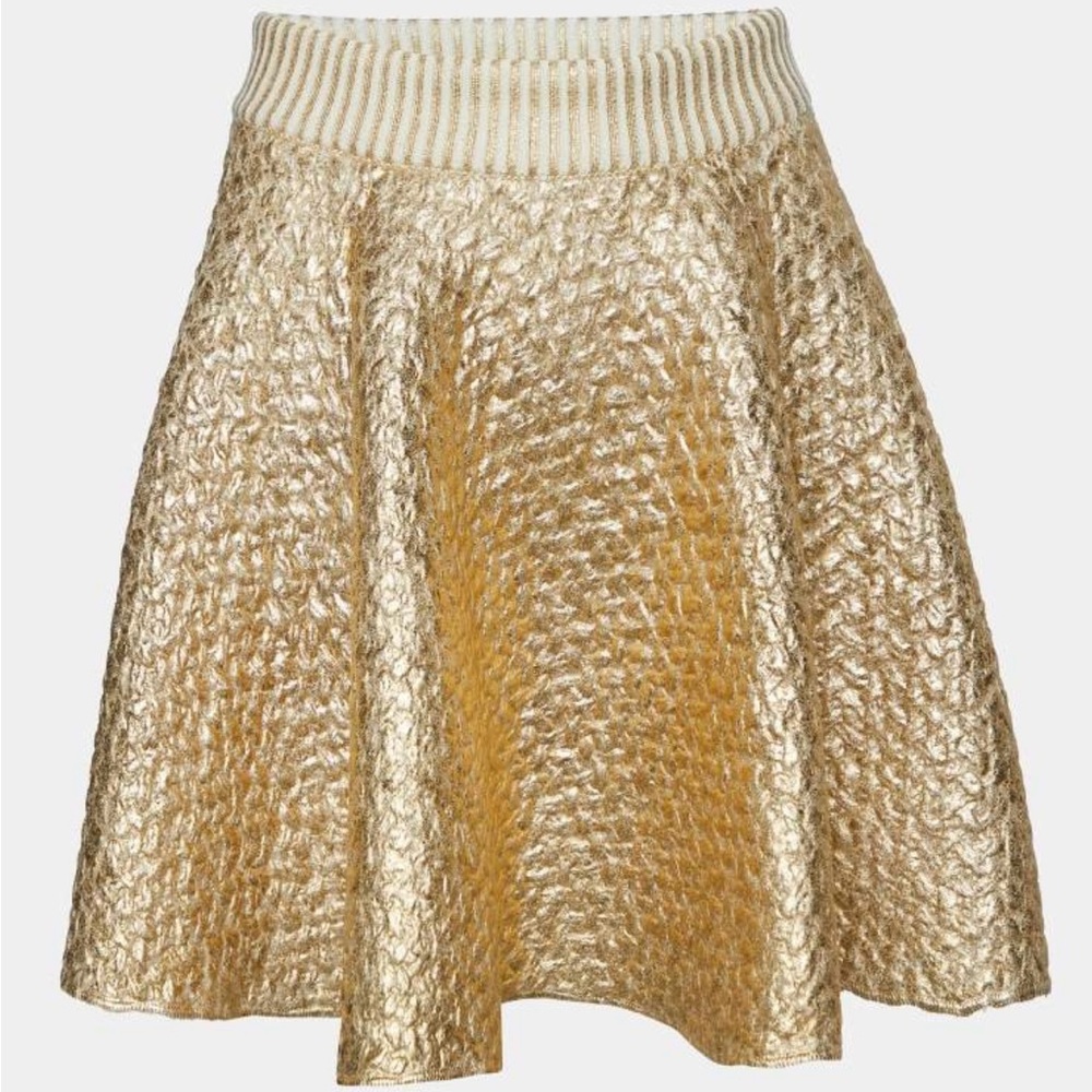 Valentino Gold Coated Wool
Knit Flared Mini Skirt  New with tags! M - Picture 7 of 14